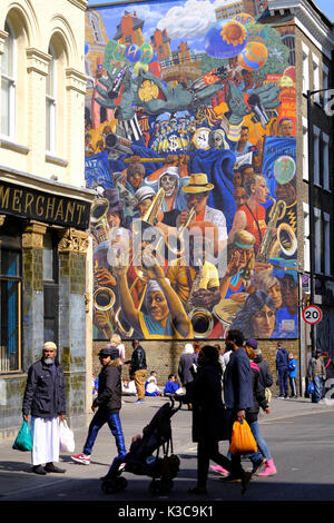 Dalston Frieden Wandmalerei von Ray Walker, 1985, London, Vereinigtes Königreich