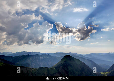 Deutschland, Bayern, Allgäu, Allgäu, Allgäuer Alpen, Allgäuer Hauptkamm, Alpelesattel, Kegelkopf, Kanzelwand, Fellhorn, Hoher Ifen, Stockfoto