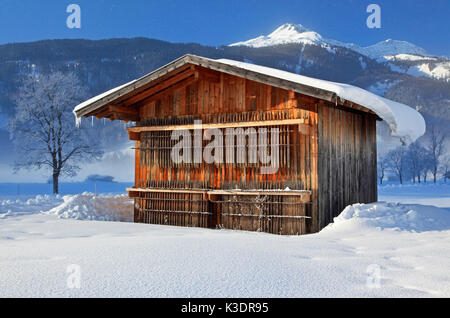 Österreich, Tirol, Ehrwalder Becken, Holzhütte, Stockfoto