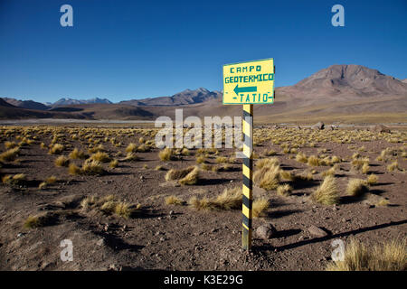 Chile, Geysir Feld El Tatio, Zeichen, Stockfoto