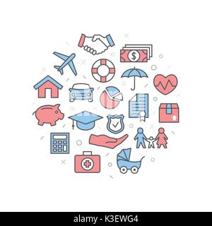 Versicherung Abbildung mit Symbolen und Zeichen Stock Vektor