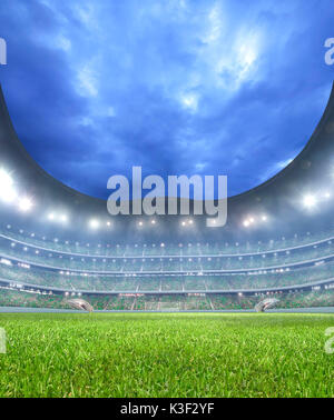 Fußball-Stadion, Rasen, beleuchtet, Grand stand, Himmel, Abend, Stockfoto