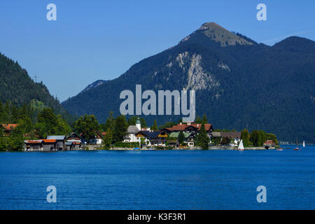 Blick auf See Walchen (Walchensee), Tölzer Land (Region) Isarwinkel, Bayern, Oberbayern, Deutschland Stockfoto