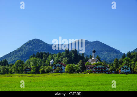 Blick auf Jachenau, Isarwinkel (Region), Bayern, Oberbayern, Deutschland Stockfoto