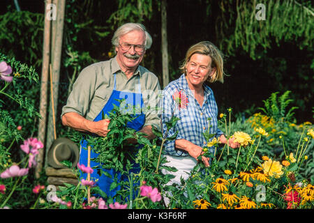 Ältere Paare an der Gartenarbeit Stockfoto