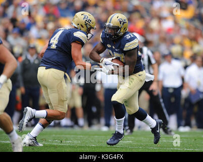 Pittsburgh, PA, USA. 2. Sep 2017. #37 Qadree Ollison während der Pitt Panthers vs Youngstown St. Pinguine Spiel am Heinz Feld in Pittsburgh, PA. Jason Pohuski/CSM/Alamy leben Nachrichten Stockfoto
