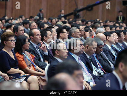 Xiamen, China Fujian Provinz. 3. Sep 2017. Die Eröffnungsfeier der BRICS-Business Forum ist in Xiamen, im Südosten der chinesischen Provinz Fujian, Sept. 3, 2017. Credit: Ju Peng-/Xinhua/Alamy leben Nachrichten Stockfoto