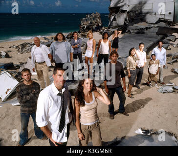 [US-TV-Serie 2004-Serie] #1 [Hintergrund L-R] Terry O'Quinn als Locke, Jorge Garcia als Hurley, Ian Somerhalder, wie Boone [2004-2005], MAGGIE GRACE als Shannon [2004 - 2005], Naveen Andrews, wie Sayid, EMILIE DE RAVIN, wie Claire [Vordergrund L-R] Dominic Monaghan als Charlie, als Jack Matthew Fox, Evangeline Lilly als Kate, Sawyer, Josh Holloway, DANIEL DAE KIM, Yunjin Kim, Jin [aka YOON-JIN KIM] wie Sonne, MALCOLM DAVID KELLEY als Walt, Harold Perrineau als Michael Stockfoto