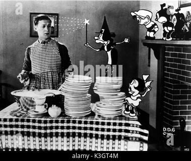 Animator Walter Lantz mit seinen Kreationen DINKY DOODLE und seinem Hund WEAKHEART im Cartoon CINDERELLA Stockfoto