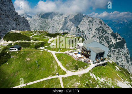 Alpspitz Bahn, Alpspix, Osterfelder, obere Klemme, Bergrestaurant, Garmisch-Partenkirchen, Luftbild, Deutschland, Bayern, Oberbayern, Bayerische Alpen, Zugspitze, Werdenfelser Land Region Stockfoto