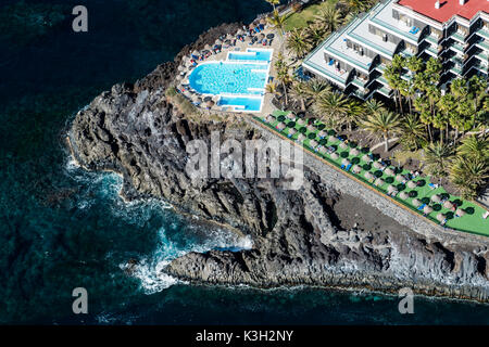 Pool Hotel Sol Puerto de Naos, Atlantikküste, Vulkan Küste, Luftbild, Insel La Palma, Kanaren, Spanien Stockfoto