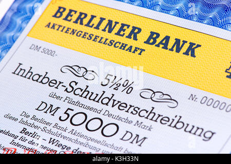 Teilschuldverschreibung der Berliner Bank Stockfoto