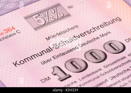 Kommunale Schuldverschreibung der Bayerischen zentrale giro Institution Stockfoto