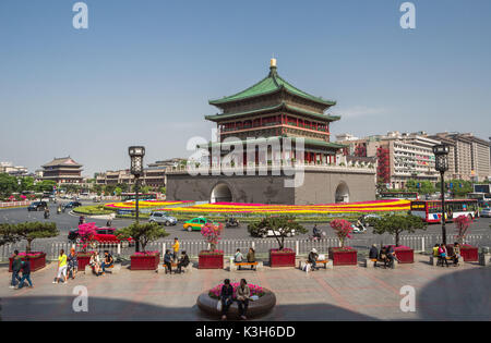 China, in der Provinz Shaanxi, Xi'an City, der Glockenturm und Drum Tower Stockfoto