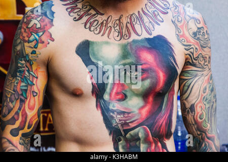 England, London, London Tattoo Convention, Tattoo-Detail Stockfoto