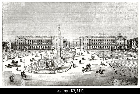 Alte Abbildung: Place Louis XV (Place de la Concorde, Paris) in die Verschönerung Projekt von J. Hittorff. Von Andrew, Beste und Leloir nach Rauch, Publ. Auf Magasin Pittoresque, Paris, 1838 erstellt Stockfoto