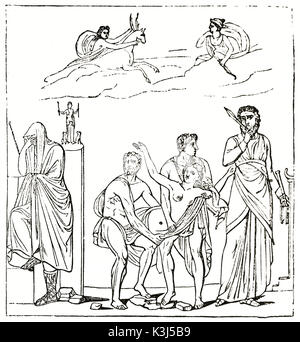 Alte Reproduktion eines Gemäldes im Haus des Tragischen Dichters, Pompeji, Italien gefunden, die iphigenie des Opfers. Von unbekannter Autor, auf Magasin Pittoresque, Paris, 1838 veröffentlicht. Stockfoto
