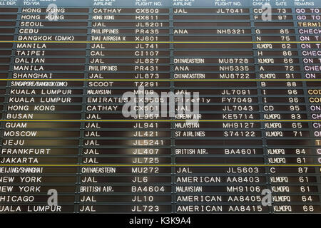 Japan, Hoshu, Tokio, Narita Flughafen, Abflug Board Stockfoto