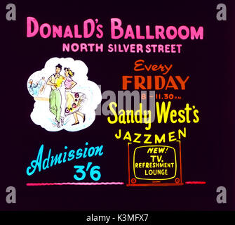 Kino FOLIE WERBUNG DONALD'S BALLROOM, 17. - 19.,SILBER STRASSE. ABERDEEN. Es Stockfoto