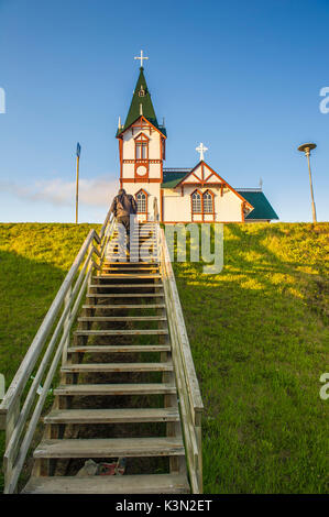 Husavik, Norden Islands. Lutherische Kirche. Stockfoto