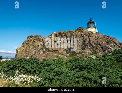 Anzeigen von Stevenson Leuchtturm, fidra Insel, Erhabene, Schottland, Großbritannien, von der Northern Lighthouse Board an einem sonnigen Tag mit blauen Himmel Stockfoto