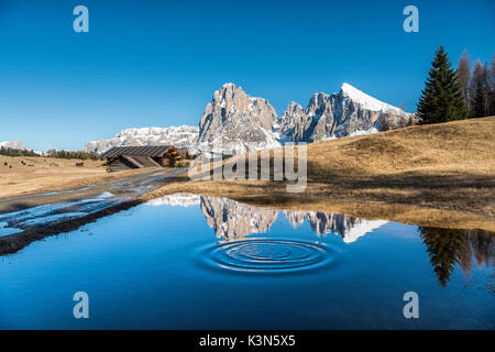 Seiser Alm, Dolomiten, Südtirol, Italien. Reflexionen auf der Seiser Alm Stockfoto