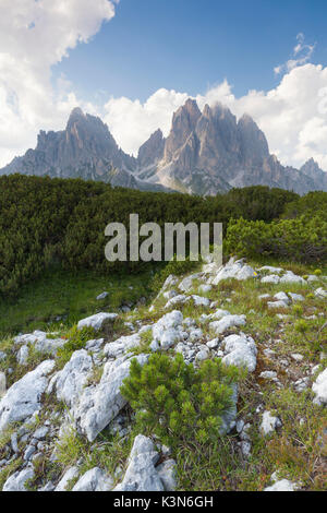 Europa, Italien, Venetien, Cadore. Die Cadini Misurina von Croda von Campoduro, Dolomiten gesehen Stockfoto