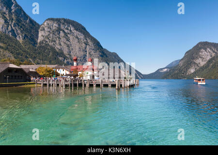 Europa, Deutschland, Bayern, Berchtesgaden. St. Bartholomä am Konigssee Stockfoto