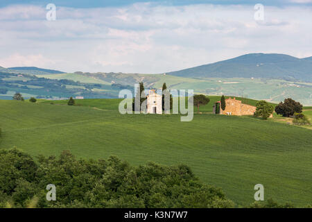 Madonna di Vitaleta Kapelle, San Quirico d'Orcia. Val d'Orcia, Siena, Toskana, Italien. Stockfoto