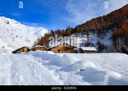 Valle Varaita, Pontechianale Dorf, Cuneo, Piemont, Italien Stockfoto