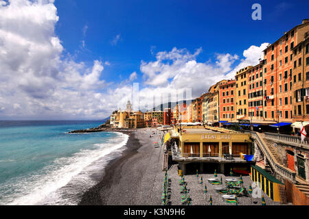 Strand von Camogli Dorf, Genua, Ligurien, Italien Stockfoto