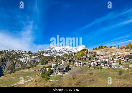 Ansicht der Gämsen im Herbst (Gämsen, Valtournenche, Provinz Aosta, Aostatal, Italien, Europa) Stockfoto