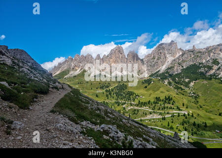 Die CIR-Gruppe in Odles Bergkette, von Gröden, Dolomiten, Südtirol, Italien Stockfoto