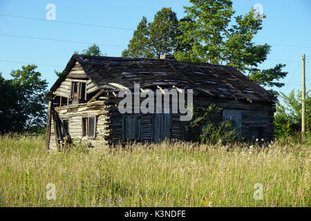 Verfallenen und verlassenen Die homesteader Log Cabin Stockfoto