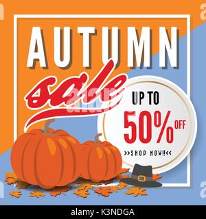 Herbst Sale square banner Hintergrund Design für Verkauf Förderung, Web Banner oder Poster. Vector Illustration Stock Vektor