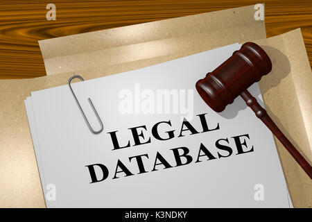 3D-Darstellung der "Juristische Datenbank "Titel auf rechtliches Dokument Stockfoto