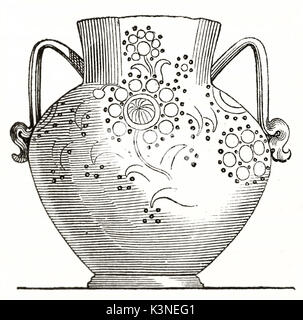 Alte Illustration eines einzigen Steingut Vase aus Valencia (Spanien) gehalten in Sevres Manufacturing France. Isolierte Element auf weißem Hintergrund. Auf Magasin Pittoresque Paris 1839 veröffentlicht. Stockfoto