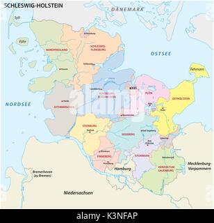 Schleswig-Holstein administrative und politische Karte in deutscher Sprache Stock Vektor