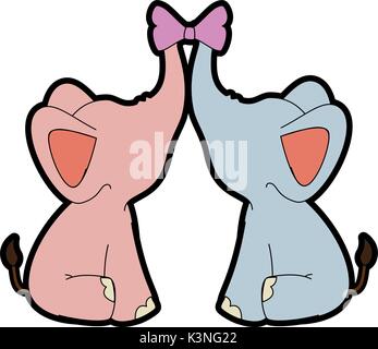 Paar Elefanten mit dekorativer Schleife binden Tier Symbol auf weißem Hintergrund bunte Design Vector Illustration Stock Vektor