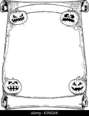 Hand Zeichnung cartoon Halloween Frame scrollen mit Kürbis Illustrationen. Stock Vektor