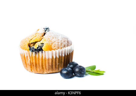 Blueberry Muffins in Papier Halter isoliert auf weißem Stockfoto