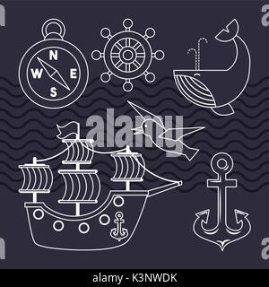 Eingestellt von nautischen marine Symbole nahtlose Muster Icons Stock Vektor