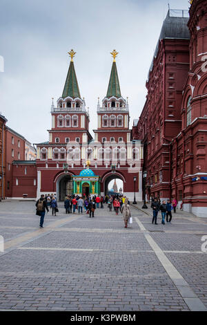 Roter Platz, Moskau, Russland, Eurasien. Iberischen Tor und Kapelle. Stockfoto