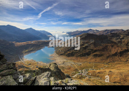 Blick auf den See Montespluga von Pizzo Della Casa Chiavenna Tals Spluga Tal Veltlin Lombardei Italien Europa Stockfoto