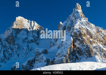 Gehen unter Cimon della Pala. Passo Rolle, Trentino Alto Adige, Italien. Stockfoto