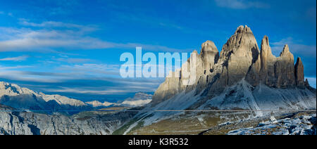 Tre Cime di Lavaredo, der Südseite, Auronzo, Cadore, Dolomiten, Alpen, Veneto, Trentino, Italien Stockfoto