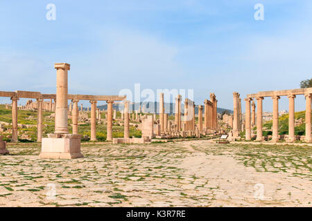 Ruinen der antiken Jerash, der griechisch-römischen Stadt Gerasa im heutigen Jordanien Stockfoto