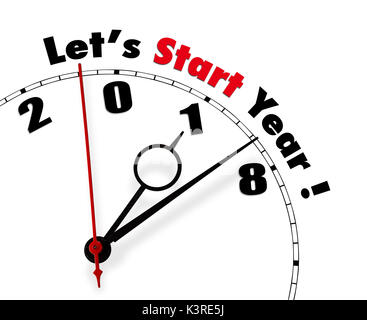 Weiße Uhr mit Worten des Jahres 2018 Stockfoto