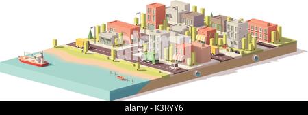 Vektor-low-Poly-2d-Gebäude und Stadtbild Stock Vektor