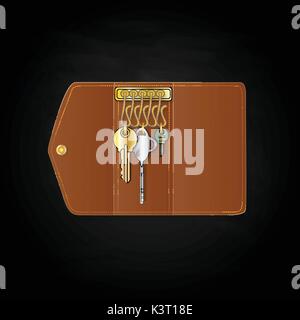 Leder Schlüsselanhänger mit Schlüssel isoliert Stock Vektor